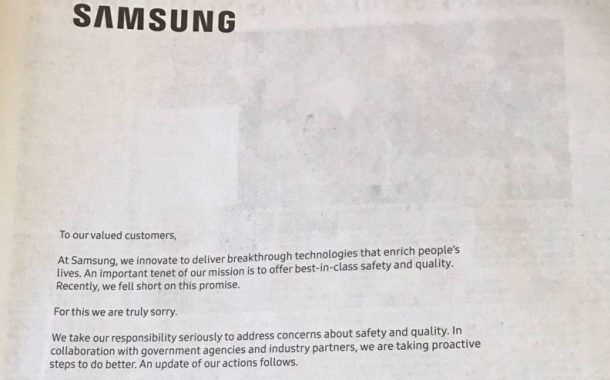 Samsung publishes full-page apology ad in US for Note 7 and washing machines fiasco
