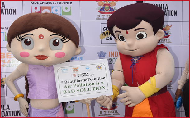 Bheem and Chutki from POGO say no to plastic at #BeatPlasticPollution initiative