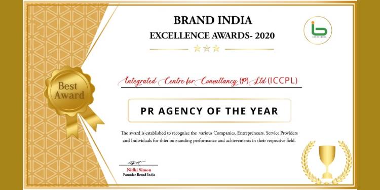 ICCPL received the honor of ‘PR agency of the year’ at Brand India Excellence Awards 2020