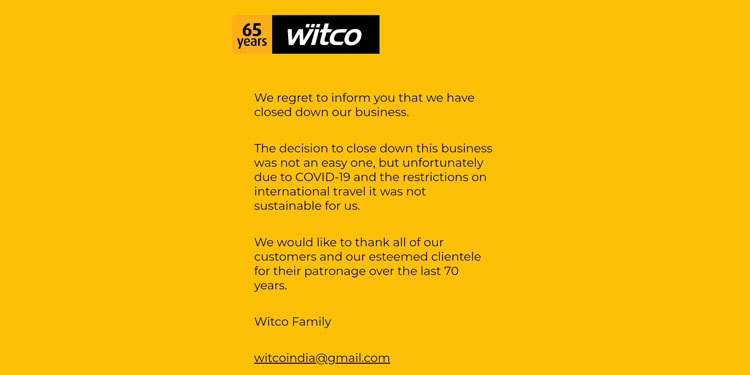 70-year-old South Indian Multi-brand retailer Witco shuts shop due to the pandemic crisis