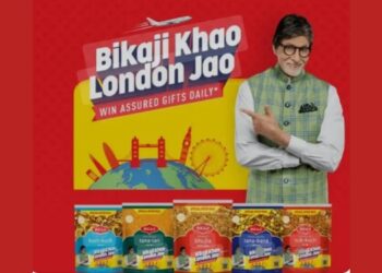 The ‘Bikaji Khao London Jao’ campaign offers rewards such as Samsung TVs, TVS Jupiter scooters, and an all-expenses-paid trip to London