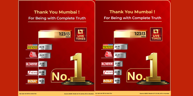 Live Times Becomes Mumbai’s No. 1 News Channel in engagement with a Historic ATS of 1 Hour 23 Minutes