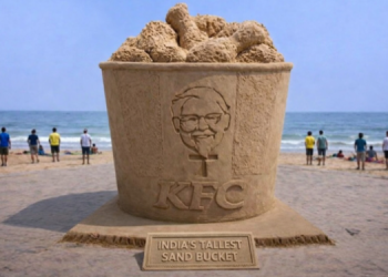 KFC unveils India’s tallest sand bucket to mark RK Beach restaurant launch in Vizag